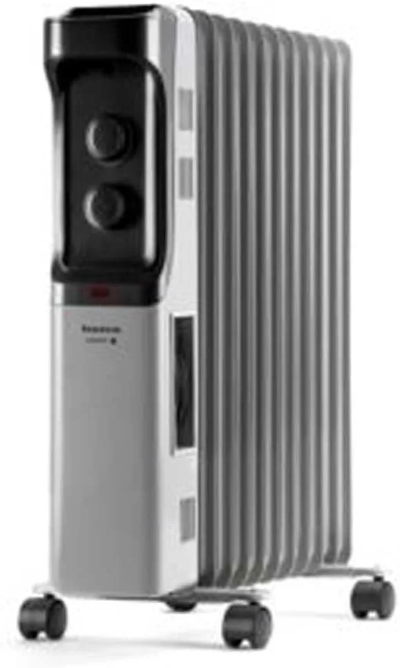 Taurus ▫️ Dakar - Radiador de óleo com 11 elementos, 2500 W, 3 níveis de potência, termóstato ajustável, proteção contra sobreaquecimento, pega e rodas, baixo consumo, luz indicadora, cinzento