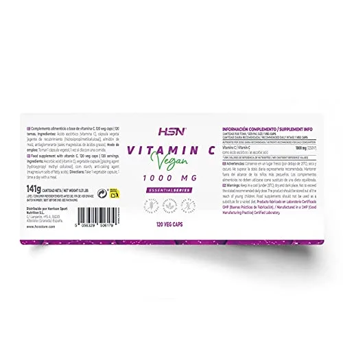 HSN ▫️ Vitamina C 1000 mg | 120 cápsulas vegetais com 1 grama de vitamina C pura (ácido ascórbico) por dose | Fornecimento para 4 meses | Sem OGM, vegan, sem glúten 2