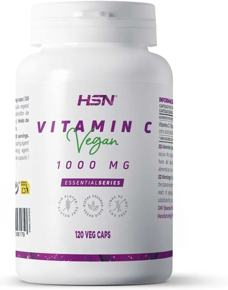 HSN ▫️ Vitamina C 1000 mg | 120 cápsulas vegetais com 1 grama de vitamina C pura (ácido ascórbico) por dose | Fornecimento para 4 meses | Sem OGM, vegan, sem glúten