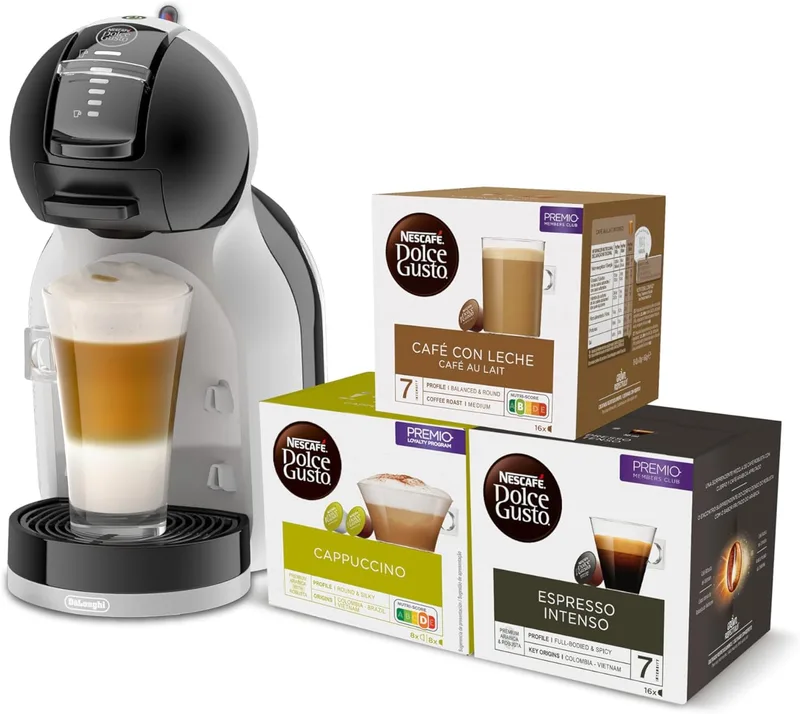 De'Longhi Mini Me Máquina de café de cápsulas Dolce Gusto para café expresso com 3 pacotes de café, EDG155.BG, 0,8 L, preto, cinzento