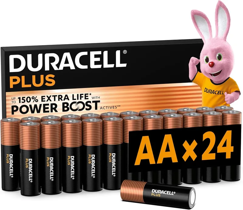 Duracell ▫️ Pilhas Plus AA (Embalagem de 24) - Pilhas alcalinas de 1,5 V - Até 150% de vida útil extra com POWER BOOST - Facilidade de utilização em aparelhos do dia a dia - Embalagem com 0% de plástico - MN1500