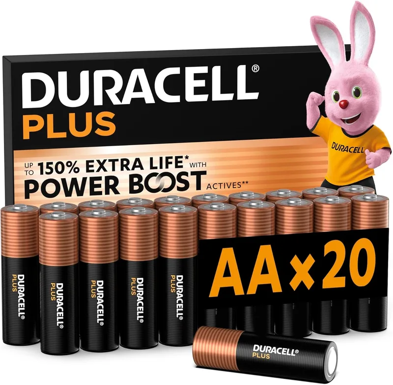 Duracell ▫️ Pilhas Plus AA (Embalagem de 20) – Pilhas alcalinas de 1,5 V – Até 150 % de autonomia adicional com os ativos POWER BOOST – Fiabilidade para dispositivos do dia a dia – Embalagem com 0 % de plástico – MN1500