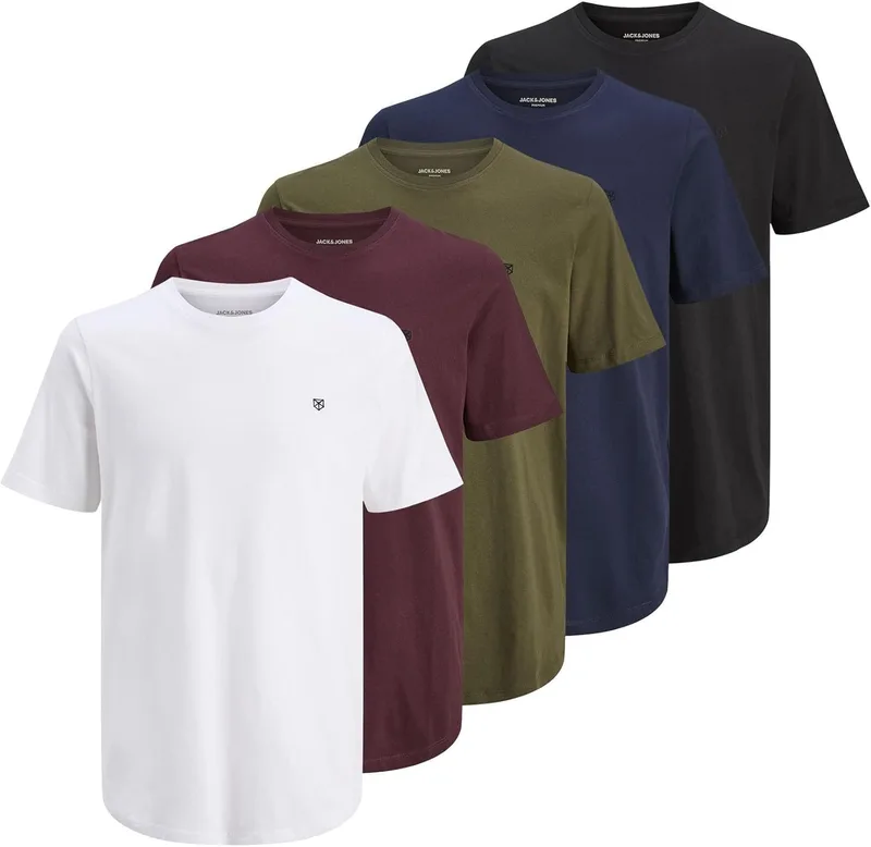 JACK & JONES ▫️ Jprblabrody T-shirt SS de gola redonda, 5 unidades, MP - T-shirt para homem (pacote de 5)