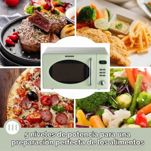Wolkenstein ▫️ Micro-ondas de chão retro WMW720 I 700 W de potência I 20 L de capacidade de cozedura I 5 níveis de potência I 8 programas de cozedura, função de descongelação, estrutura em metal 3