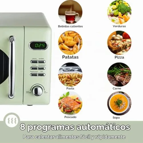 Wolkenstein ▫️ Micro-ondas de chão retro WMW720 I 700 W de potência I 20 L de capacidade de cozedura I 5 níveis de potência I 8 programas de cozedura, função de descongelação, estrutura em metal 4