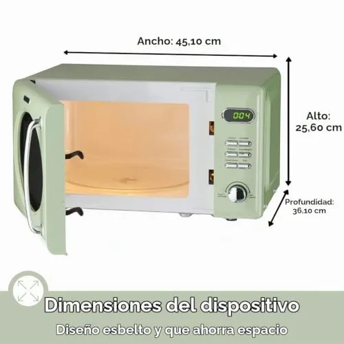 Wolkenstein ▫️ Micro-ondas de chão retro WMW720 I 700 W de potência I 20 L de capacidade de cozedura I 5 níveis de potência I 8 programas de cozedura, função de descongelação, estrutura em metal 6