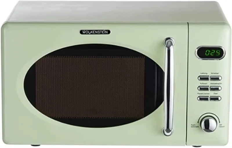Wolkenstein ▫️ Micro-ondas de chão retro WMW720 I 700 W de potência I 20 L de capacidade de cozedura I 5 níveis de potência I 8 programas de cozedura, função de descongelação, estrutura em metal