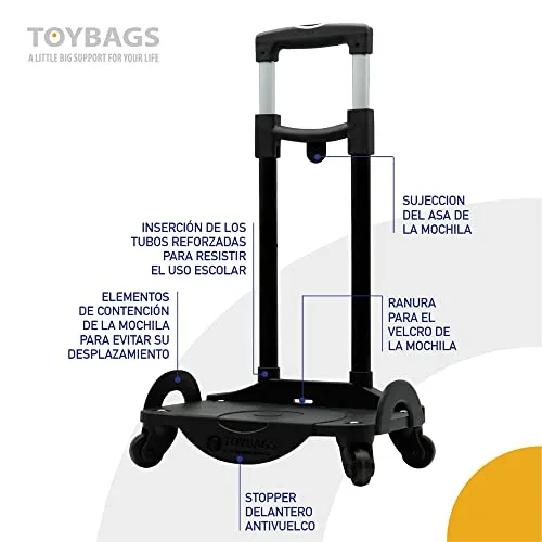 TOYBAGS ▫️ Carrinho Trolley Multidirecional 360° - Rodas giratórias a 360° - Inclui travão dianteiro anti-capotamento e laterais reforçadas - Ideal para adaptar a qualquer mochila - 3