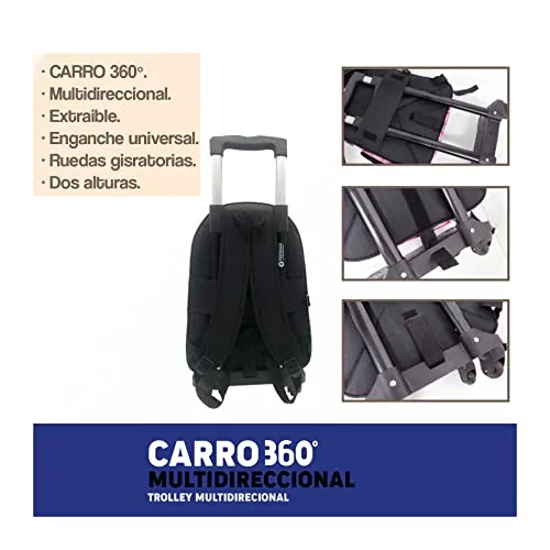 TOYBAGS ▫️ Carrinho Trolley Multidirecional 360° - Rodas giratórias a 360° - Inclui travão dianteiro anti-capotamento e laterais reforçadas - Ideal para adaptar a qualquer mochila - 5