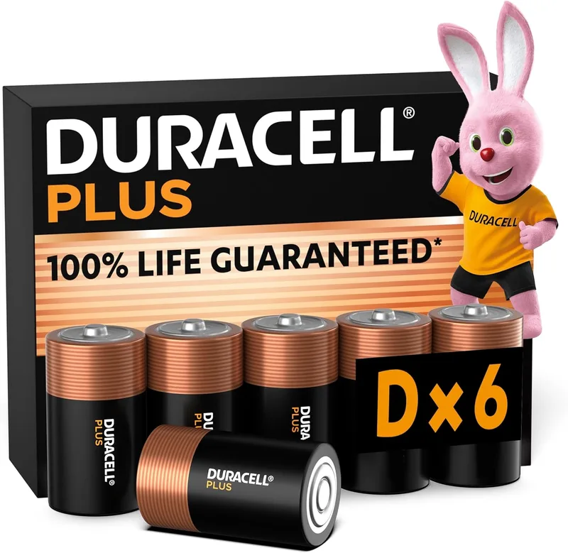Duracell ▫️ Pilhas Plus D (embalagem de 6) - alcalinas de 1,5 V - 100% de vida útil garantida - Fiabilidade para aparelhos de uso diário - Embalagem sem plástico - 10 anos de armazenamento - LR20 MN1300