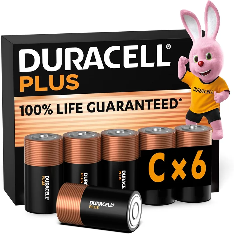 Duracell ▫️ Pilhas Plus C (embalagem de 6) - Alcalinas de 1,5 V - Duração 100 % garantida - Fiabilidade para dispositivos do dia a dia - Embalagem sem plástico - 10 anos de armazenamento - MN1400