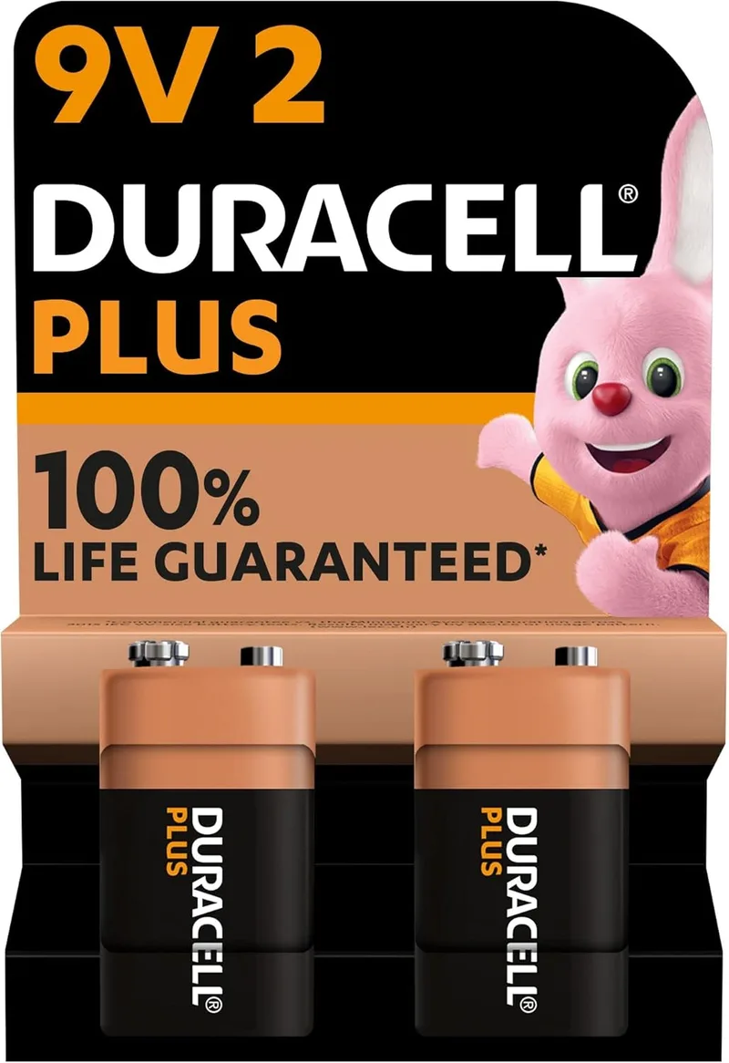 Duracell ▫️ Pilhas Plus 9V (embalagem de 2) - Alcalinas - 100% de vida útil garantida - Fiabilidade para aparelhos de uso diário - Embalagem sem plástico - 5 anos de vida útil - 6LR61 MN1604