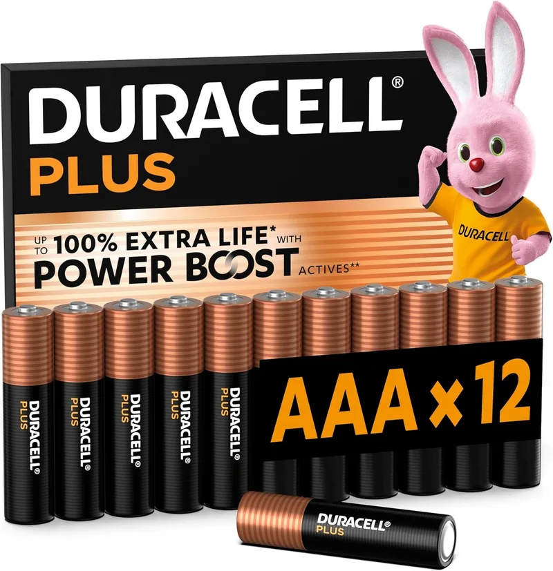 Duracell ▫️ Pilhas Plus AAA (Embalagem de 12) - Pilhas alcalinas de 1,5 V - Até 100% de vida útil extra com os activos POWER BOOST - Facilidade para dispositivos do dia a dia - Embalagem com 0% de plástico - MN2400