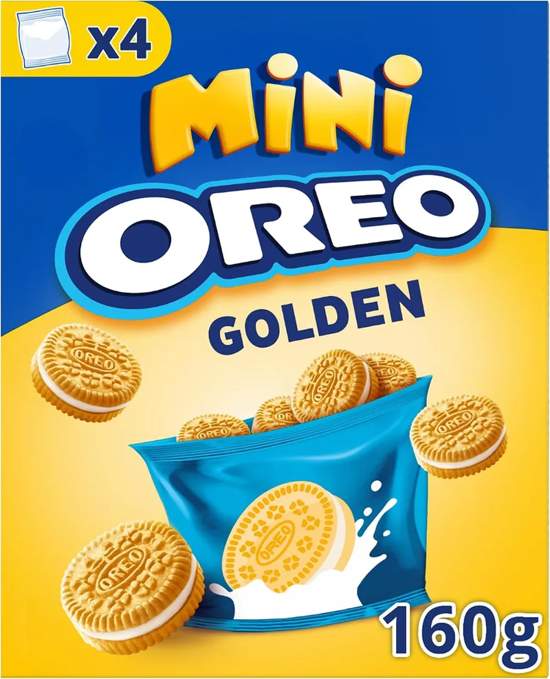 Oreo ▫️ Biscoitos recheados Mini Golden com sabor a baunilha, 4 saquinhos de 40 g cada