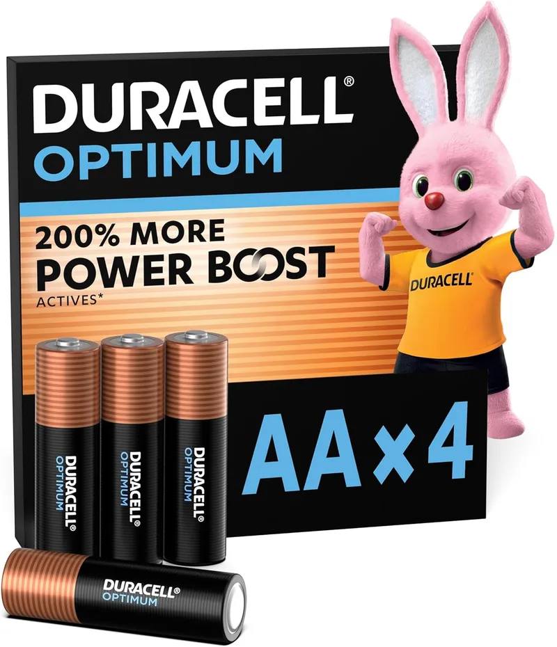 Duracell ▫️ Pilhas AA Optimum (Embalagem de 4) – Pilhas alcalinas de 1,5 V – 200 % mais ativos POWER BOOST – Satisfaz as exigências dos dispositivos modernos – Embalagem 100 % reciclável – MX1500