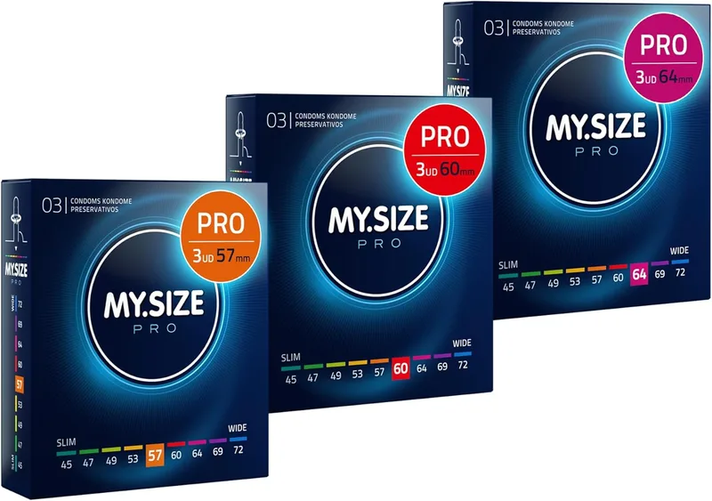 MY.SIZE ▫️ Preservativos PRO, tamanhos 4, 5, 6 – 57, 60, 64 mm, 3x3 unidades – ajuste perfeito e tamanho adequado para todos
