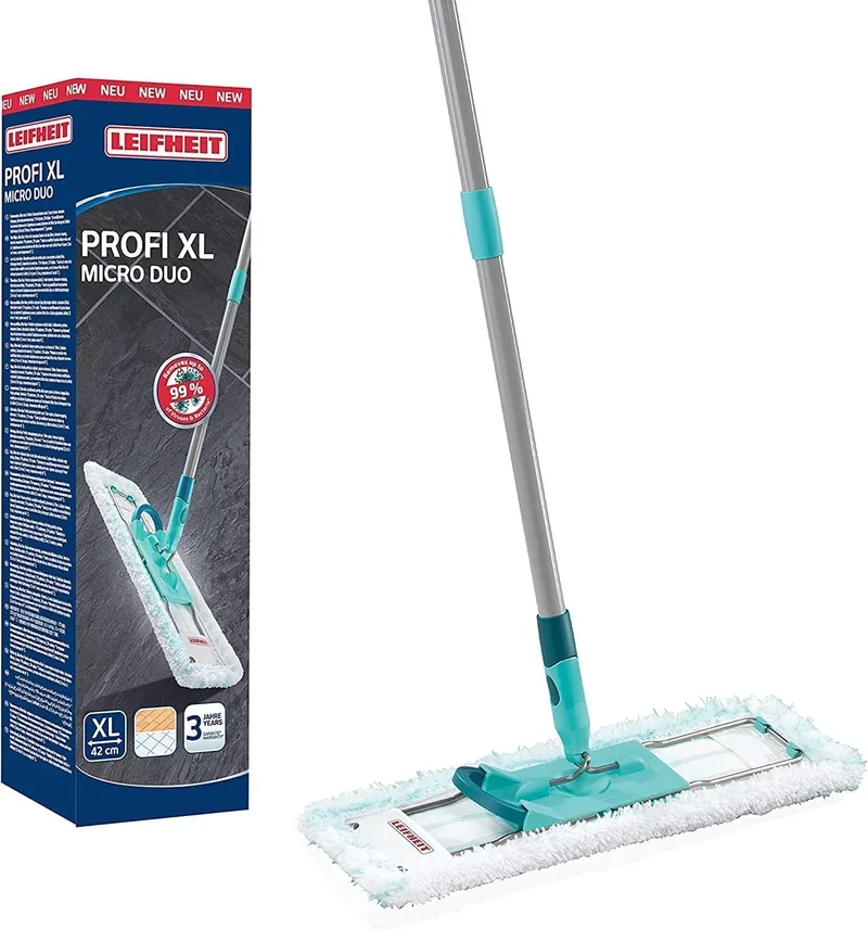 Leifheit ▫️ Mop Profi XL micro duo com vara de aço, mopa flexível com articulação giratória, mopa para grandes superfícies