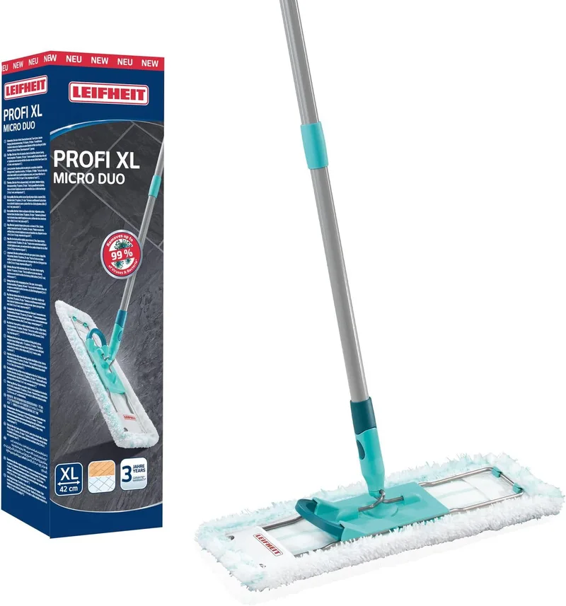 Leifheit ▫️ Mopa Profi XL Micro Duo, 42 cm e comando com o pé | Elimina até 99 % dos vírus e bactérias, articulação de 360°, capa com 2 fibras lavável 400 vezes a 60 °C, para todos os tipos de pavimentos