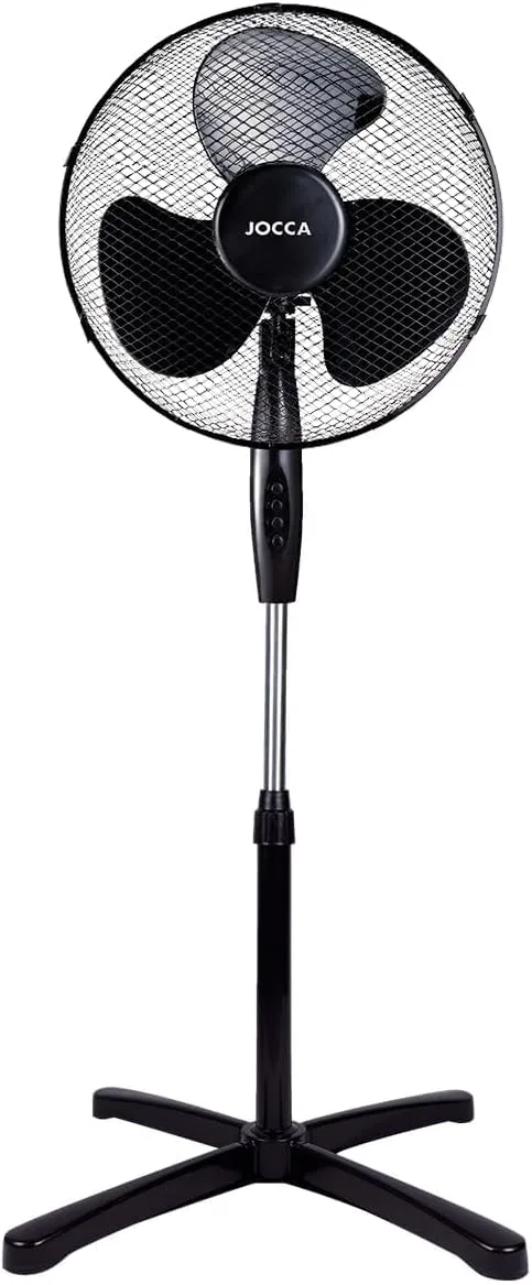 Jocca ▫️ Ventilador de pé 40 cm, 3 velocidades | Oscilação de 90º | Cabeça inclinável | Ajuste de altura | Baixo consumo: 40 W | Design compacto e eficiente para casa e escritório