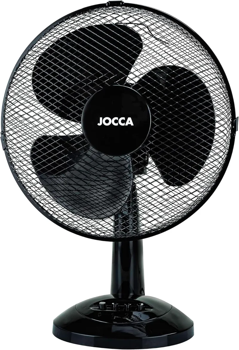 Jocca ▫️ Ventilador de mesa 30 cm Preto | 3 Velocidades | Oscilação | Cabeça reclinável | 3 Pás aerodinâmicas | Baixo consumo de energia 40W | Design compacto e silencioso