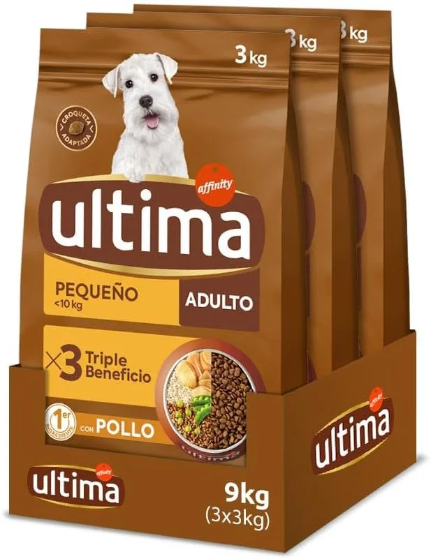 ultima ▫️ Pequeño Adult Pollo, Ração seca para cães, Embalagem de 3 x 3 kg, Total: 9 kg
