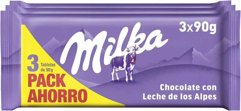 Milka ▫️ Chocolate de Leite Embalagem Económica com 3 tabletes, 90 g