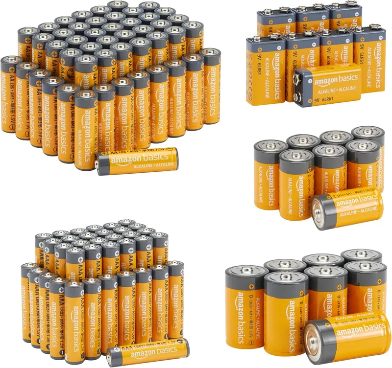 Amazon Basics ▫️ Conjunto inicial com 108 pilhas alcalinas, contendo 48 AA + 36 AAA + 8 C + 8 D + 8 de 9 V