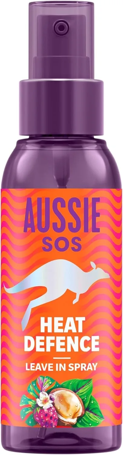Aussie ▫️ SOS Heat Defence Spray Leave In 100 ml: Desembaraça e protege do calor, mantém o cabelo hidratado durante 100 horas. Enriquecido com superalimentos australianos. Fórmula vegana