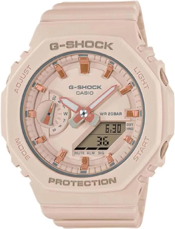 Casio ▫️ Relógio de quartzo unissexo 46,00 mm com mostrador analógico-digital cor-de-rosa e bracelete em resina cor-de-rosa GMA-S2100-4AER