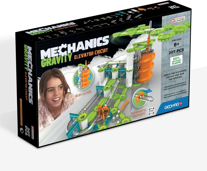 Geomag ▫️ Mechanics Gravity Elevator Circuit - Jogo educativo e criativo para crianças - Blocos de construção magnéticos, circuito com blocos magnéticos - Conjunto de 207 peças