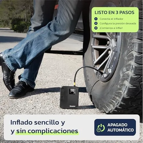 Woowind ▫️ DP3 Bomba de ar para pneus de automóvel 150 PSI/10,3 bar, bomba elétrica, compressor de ar portátil, bomba de ar elétrica recarregável para automóvel, bicicleta, motocicleta e bolas (preto) 4