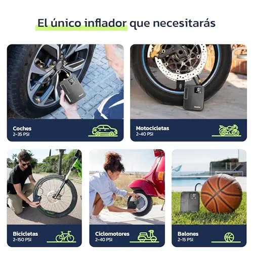 Woowind ▫️ DP3 Bomba de ar para pneus de automóvel 150 PSI/10,3 bar, bomba elétrica, compressor de ar portátil, bomba de ar elétrica recarregável para automóvel, bicicleta, motocicleta e bolas (preto) 6
