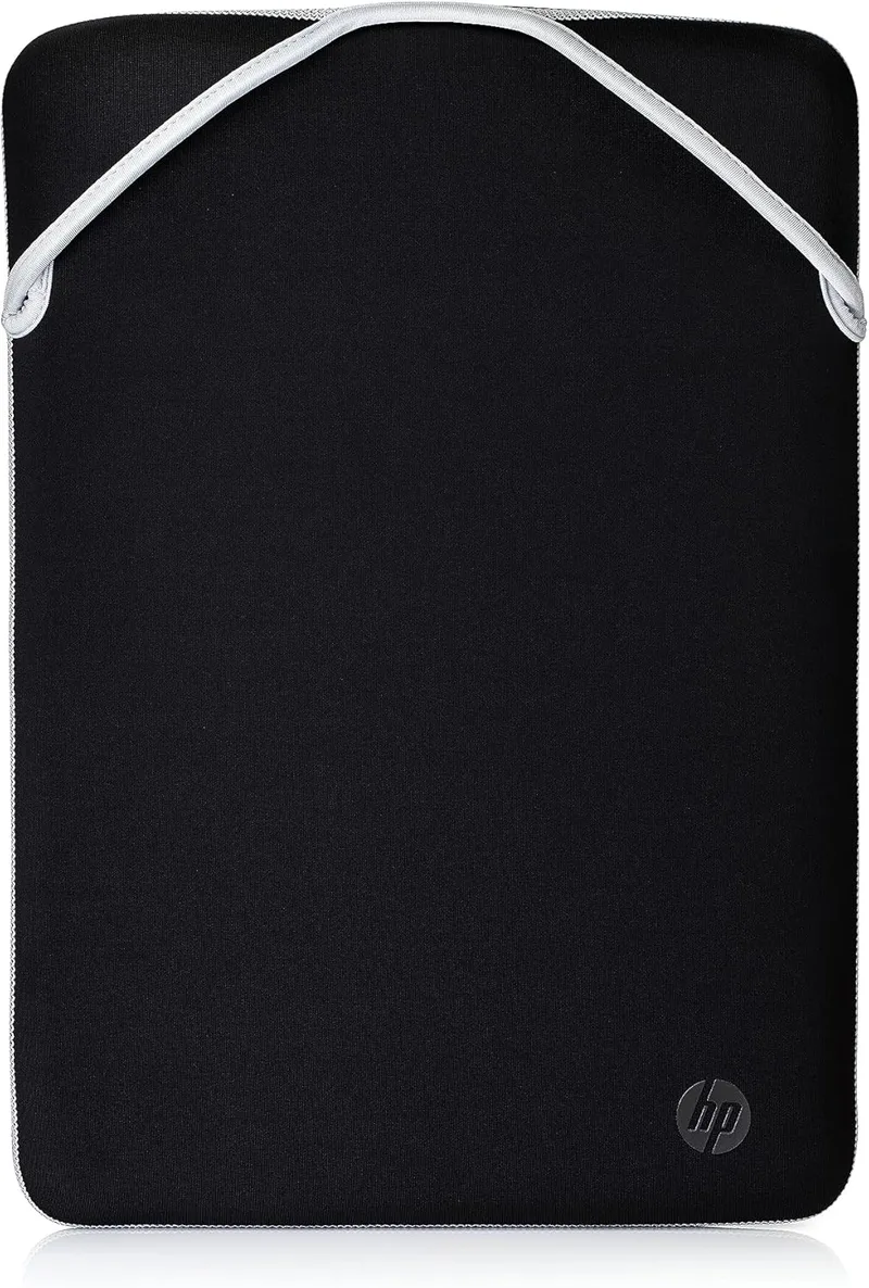 HP ▫️ Bolsa de proteção reversível para computadores portáteis até 15,6" - (tecido de neopreno, fecho de canto sem fecho de correr), prateado e preto