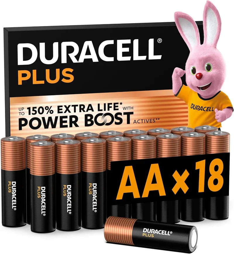 Duracell ▫️ Pilhas alcalinas Plus AA (embalagem de 18) 1,5 V, LR06