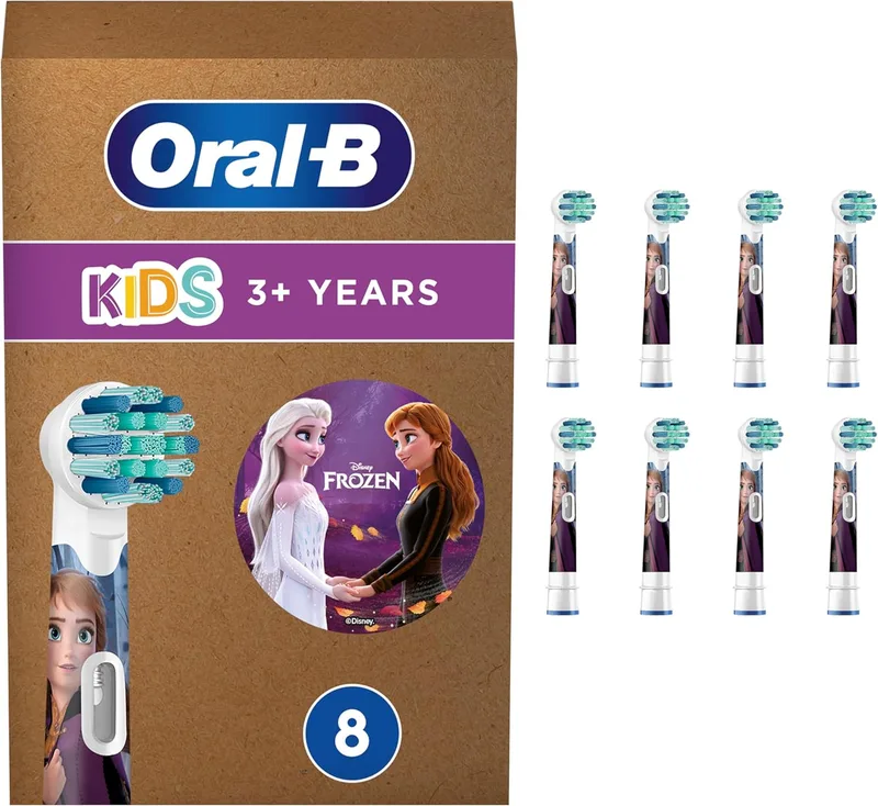 Oral-B ▫️ Kids - Cabeças de escova de substituição originais para crianças a partir dos 3 anos, embalagem de 8 - Recambios para a escova de dentes elétrica Pro Kids, com personagens da Disney «Frozen 2», filamentos extra-suaves