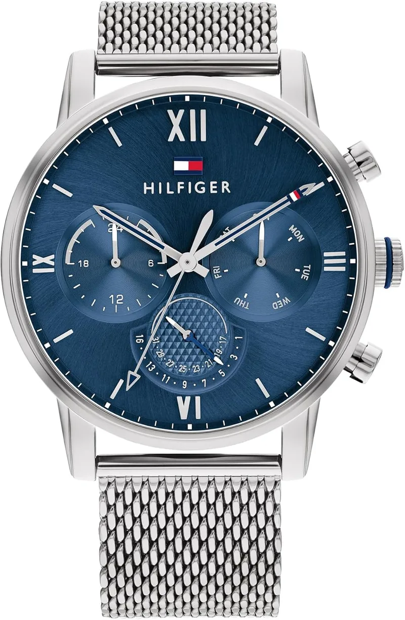 Tommy Hilfiger ▫️ Relógio analógico multifunções de quartzo para homem, com bracelete em malha ou com elos em aço inoxidável