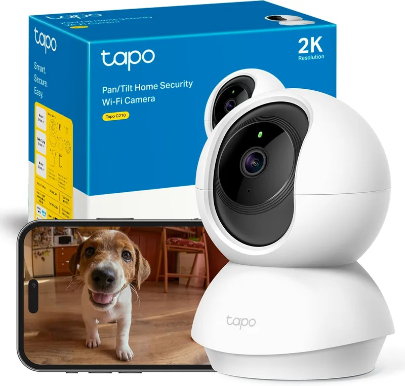 Tapo ▫️ C210 - Câmara IP Wi-Fi de 360°, Câmara de vigilância 2K (3 MP), visão noturna, compatível com cartões SD até 512 GB, deteção e acompanhamento de movimento, controlo remoto, compatível com a Alexa