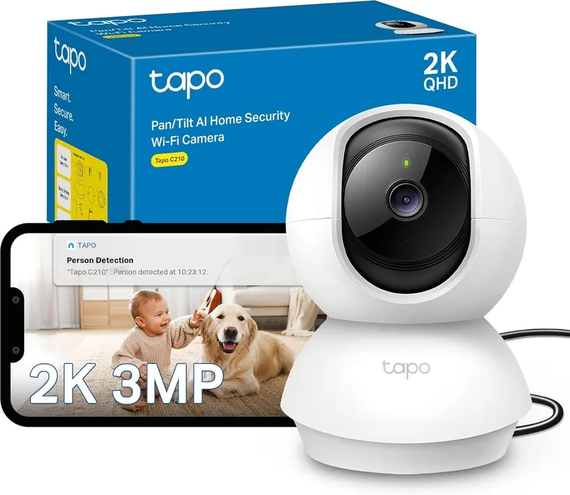 Tapo ▫️ C210 - Câmara de vigilância Wi-Fi para interiores com visão de 360º, 2K 3MP, deteção por IA