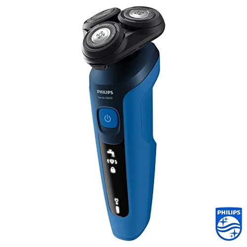 PHILIPS ▫️ Série 5000 Máquina de barbear elétrica para homem, máquina de barbear com aparador, 27 lâminas, cabeça flexível a 360º, 50 min de autonomia, para uso a seco e molhado, recarregável, estojo, S5466/18, azul-preto 2