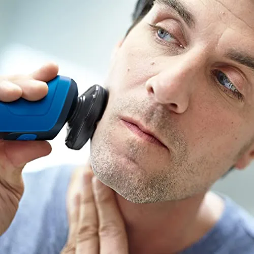 PHILIPS ▫️ Série 5000 Máquina de barbear elétrica para homem, máquina de barbear com aparador, 27 lâminas, cabeça flexível a 360º, 50 min de autonomia, para uso a seco e molhado, recarregável, estojo, S5466/18, azul-preto 3