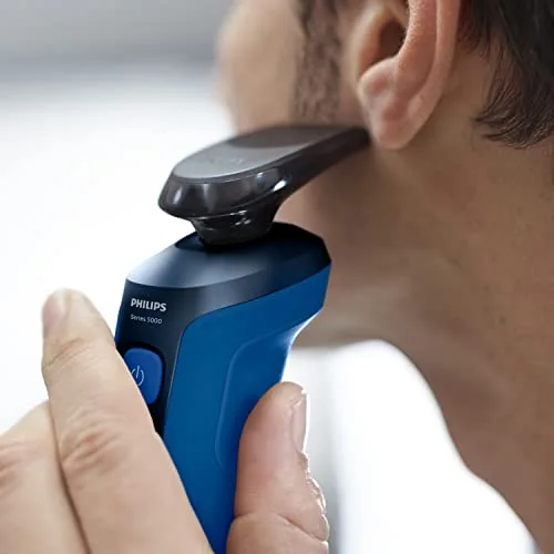 PHILIPS ▫️ Série 5000 Máquina de barbear elétrica para homem, máquina de barbear com aparador, 27 lâminas, cabeça flexível a 360º, 50 min de autonomia, para uso a seco e molhado, recarregável, estojo, S5466/18, azul-preto 6