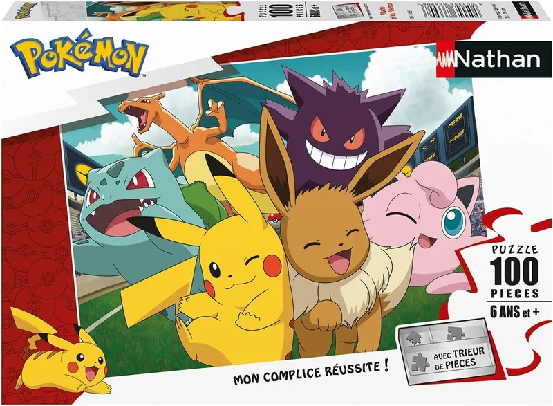 Nathan ▫️ Puzzle para crianças - 100 peças - Pikachu e os Pokémon - Meninas ou meninos 6 anos +/- - Puzzle espesso e durável - Animado - 86774