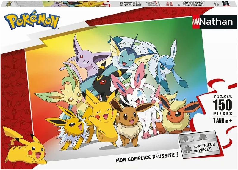 NATHAN ▫️ Puzzle infantil - 150 peças - Eevee e as suas evoluções - Pokémon - Para meninas ou meninos, a partir dos 7 anos - Puzzle em cartão grosso e resistente - Animado - 86030