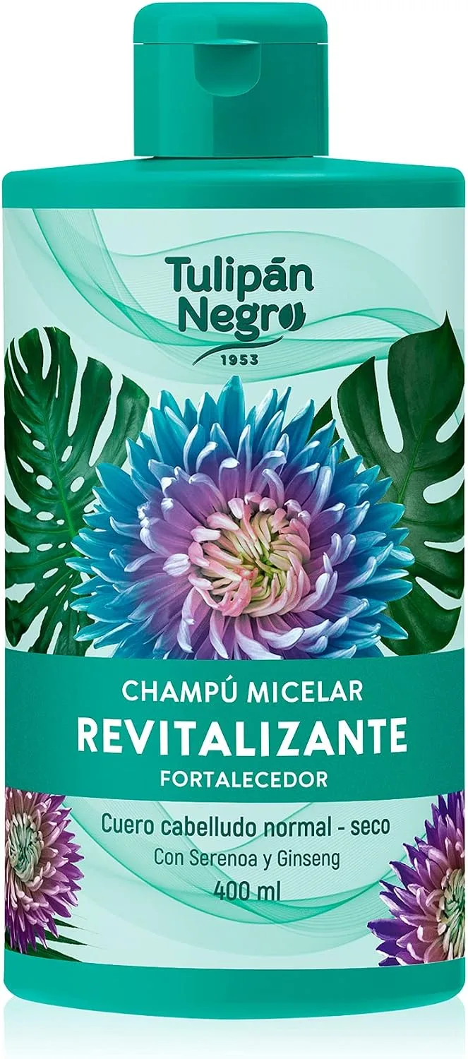 TULIPAN NEGRO ▫️ Tulipán Negro - Champô Micelar Revitalizante e Fortalecedor, Cuidado para Cabelo Normal a Seco, com Serenoa e Ginseng, 400 ml