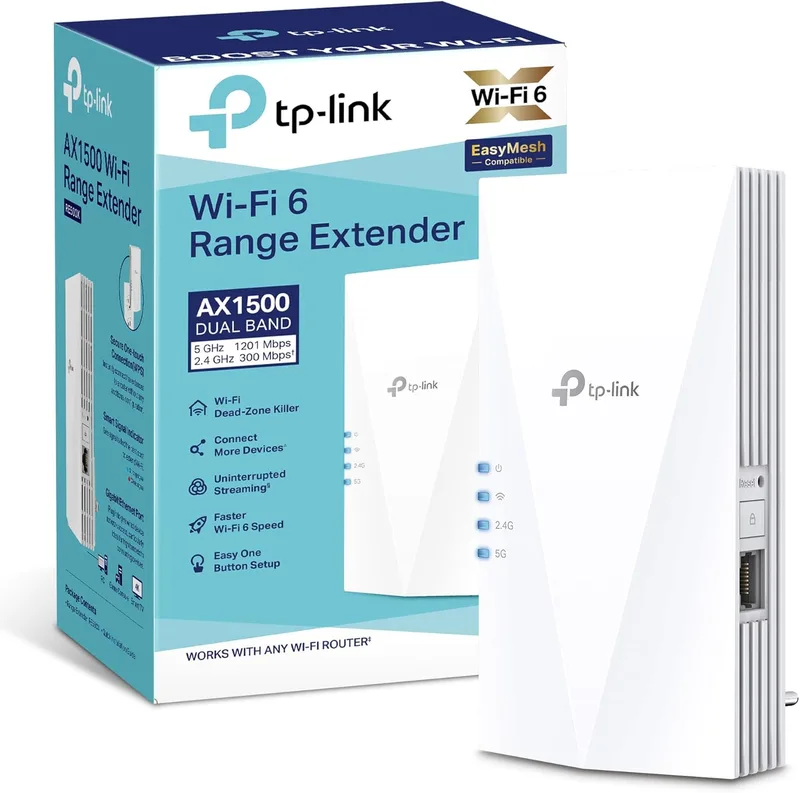 TP-Link ▫️ RE500X - Repetidor Wi-Fi 6, Wi-Fi AX1500, porta Ethernet Gigabit 10/100/1000 Mbps, compatível com todos os routers, preto, AX1500