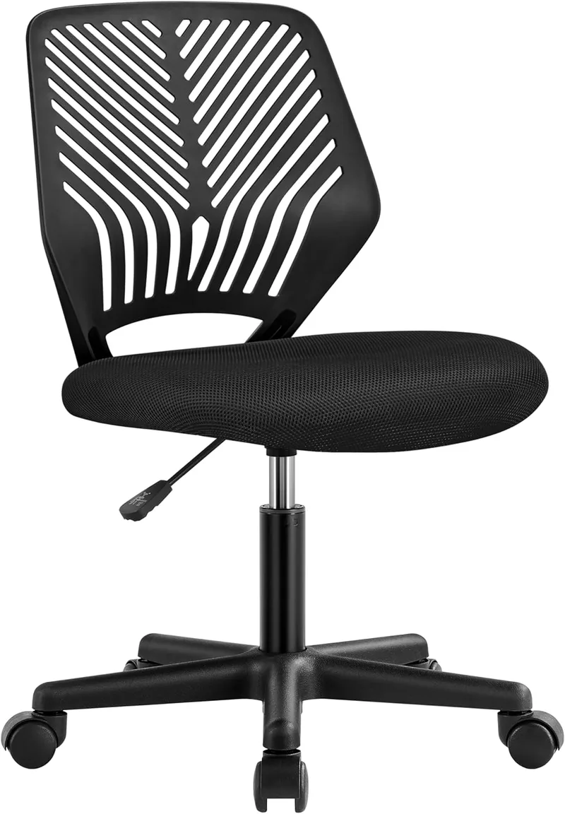 Yaheetech ▫️ Cadeira de escritório com rodas e sem apoios de braços preta | Cadeira com malha respirável, altura ajustável, cadeira giratória de escritório, malha respirável, capacidade de 136 kg