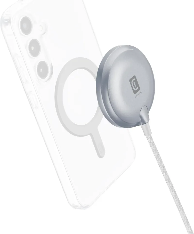 cellularline ▫️ mag Qi2 Wireless Charging Pad - Base de carregamento magnética de 15 W, certificada Qi2, alinhamento magnético preciso, design Soft Touch, acabamentos metalizados, mag Ring e cabo trançado de 1 m incluído