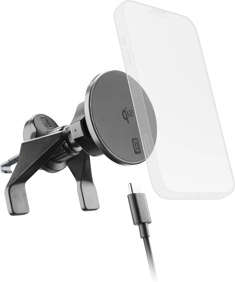 cellularline ▫️ Freeze mag Suporte para carro com refrigeração e carregamento sem fios magnético Qi2 até 15 W, instalação no para-brisas ou nas grelhas, mag Ring incluído, compatível com telemóveis Qi2