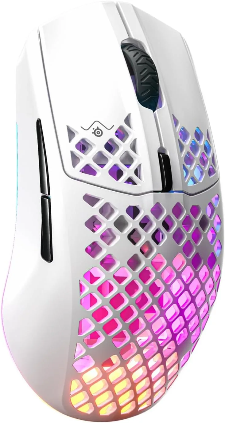 SteelSeries ▫️ Aerox 3 Wireless Snow - Rato sem fios para jogos - Design ultraleve e resistente à água - RGB - Sensor ótico TrueMove Air de 18K DPI