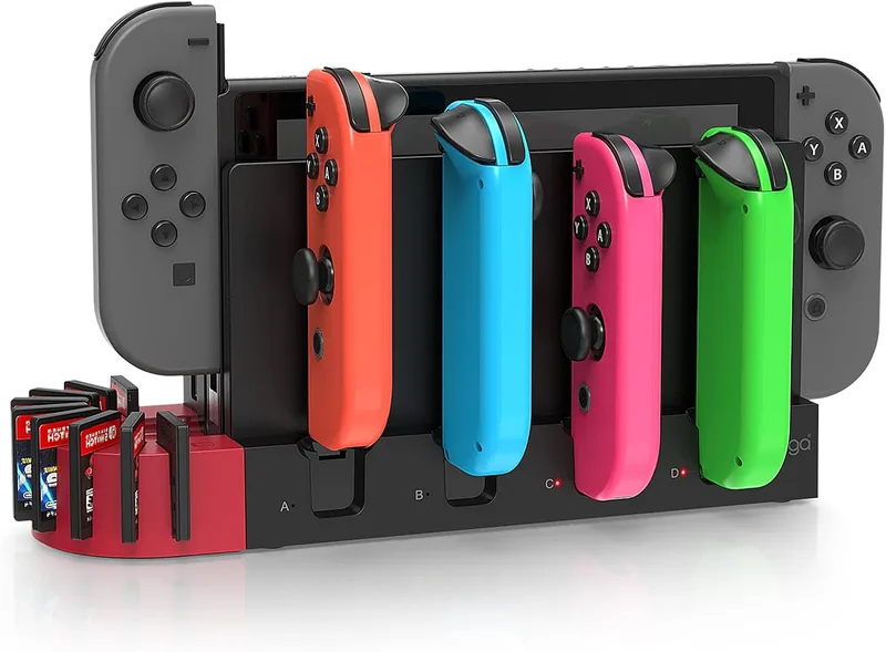 FYOUNG ▫️ Base de carregamento compatível com Switch OLED/Switch OLED Joy Cons, estação de carregamento com 9 ranhuras de armazenamento de jogos para o controlador Switch/Switch OLED Joycon